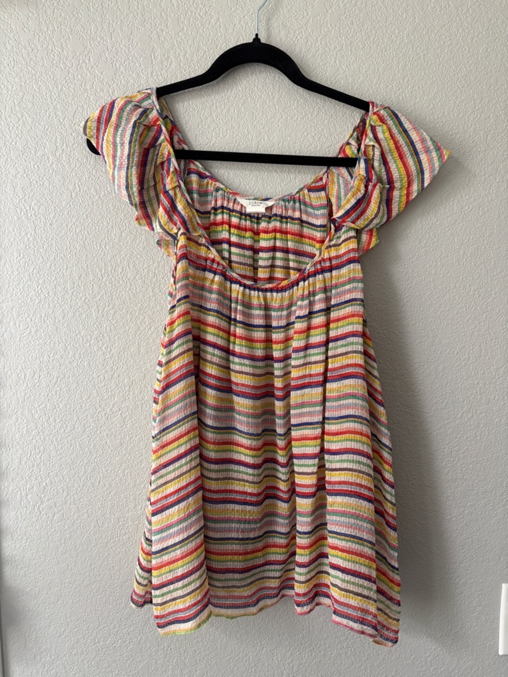 J. Crew Multicolor Striped Ruffle-Sleeve Top
